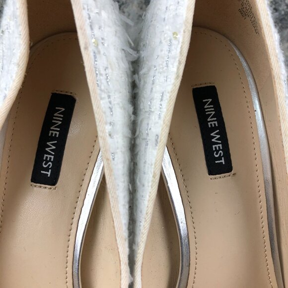 Nine West Women's 10.5M Tatiana White Silver Tweed Pointed Toe High Heel Pumps - Picture 12 of 13